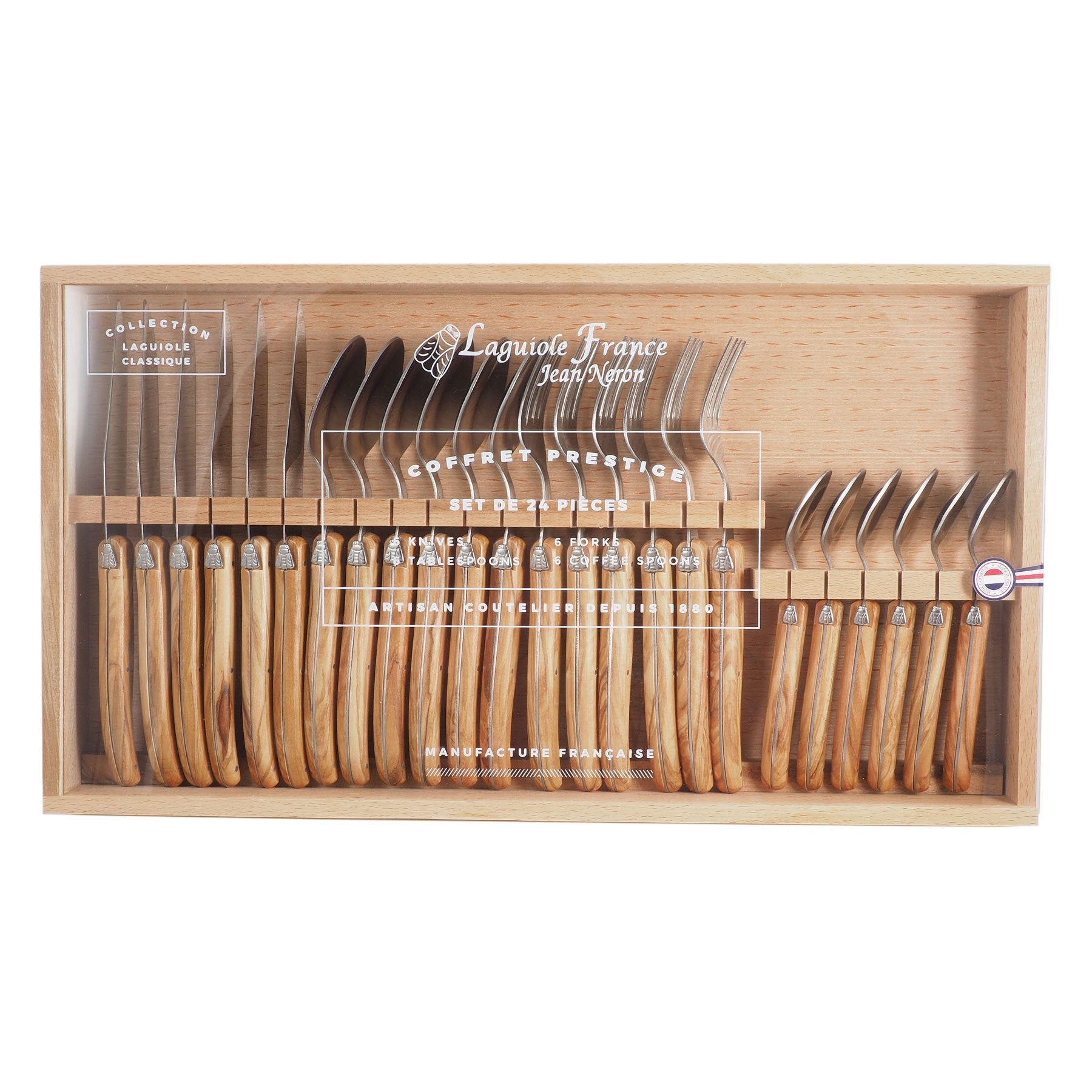 Laguiole 24 Piece Olivewood Flatware in Wooden Box – French Dry Goods
