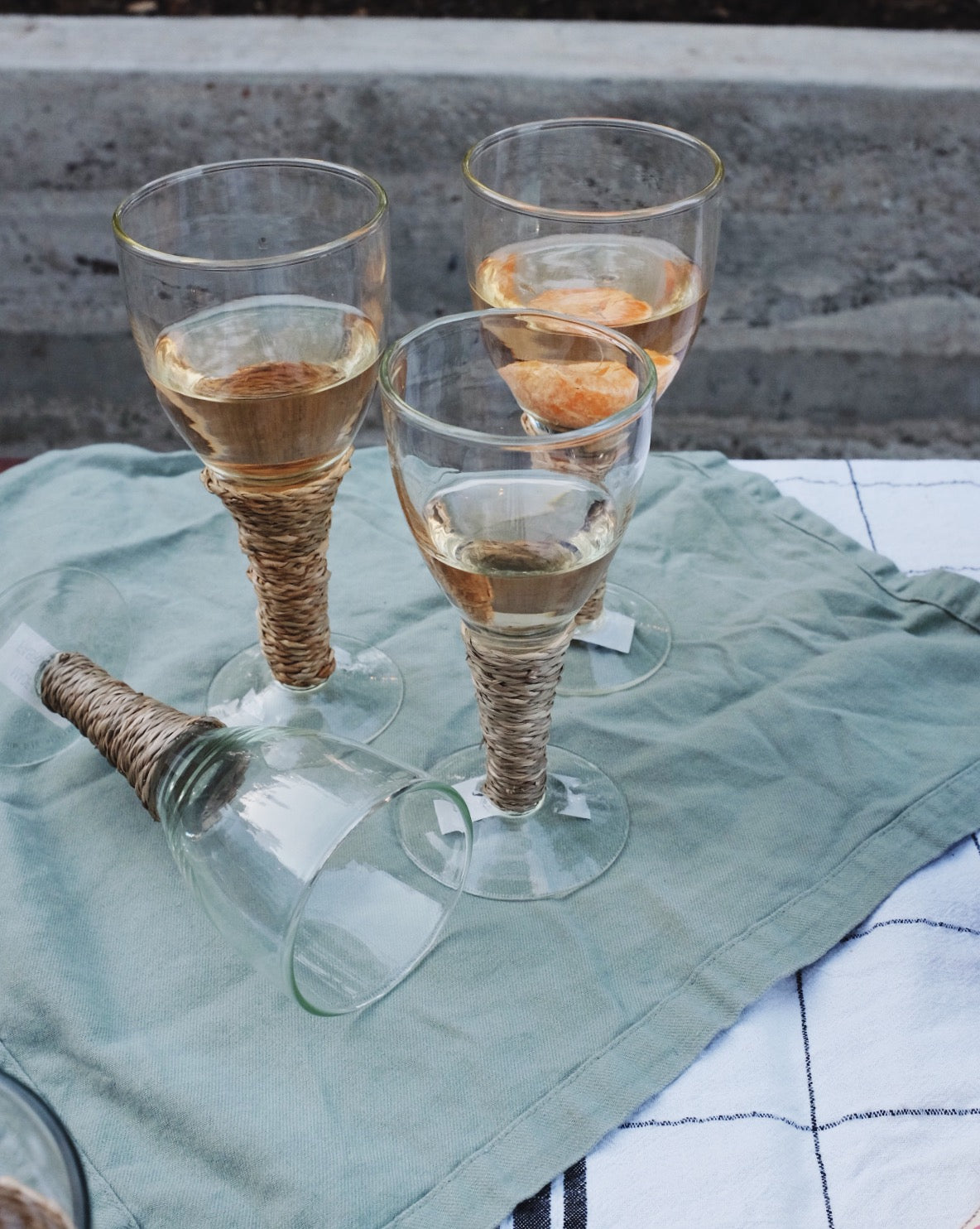 Seagrass Wrapped Wine Glasses