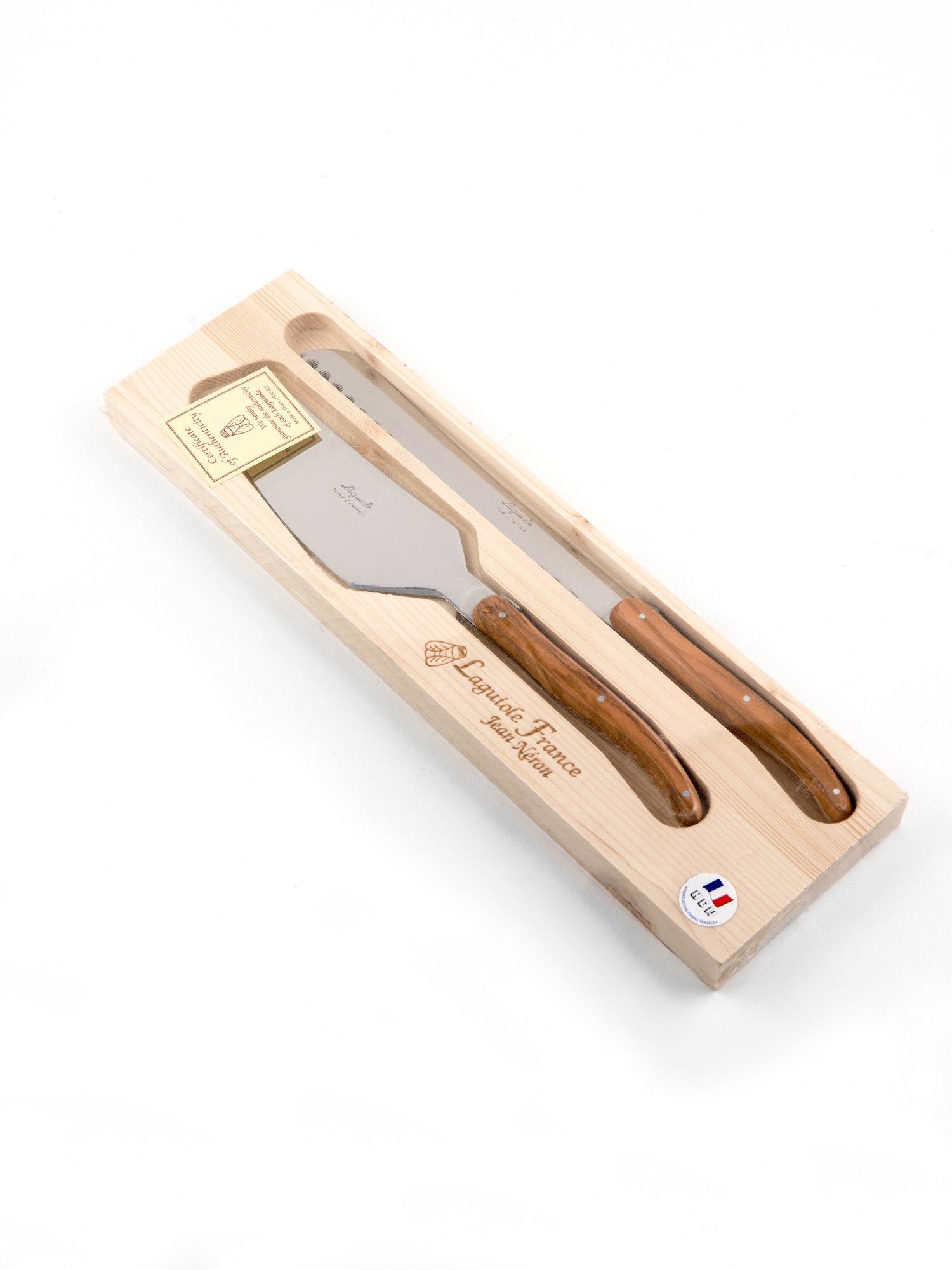 Laguiole French Olivewood Cake Set in Wood Box (Cake Slicer and Bread Knife) - French Dry Goods