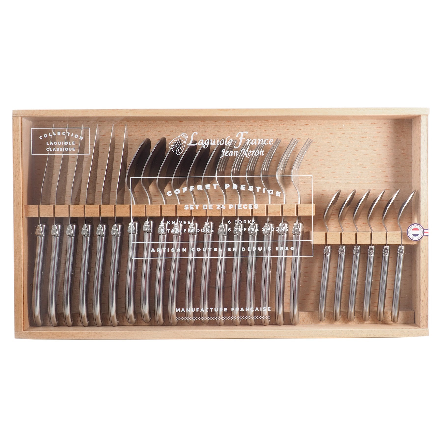 Laguiole 24 Piece Flatware Set, Stainless Steel in Wood Box with