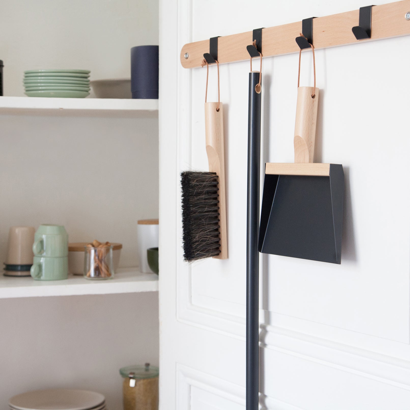 Andree Jardin "Mr & Mrs Clynk" Black Hand Brush, Dustpan and Wall Hooks