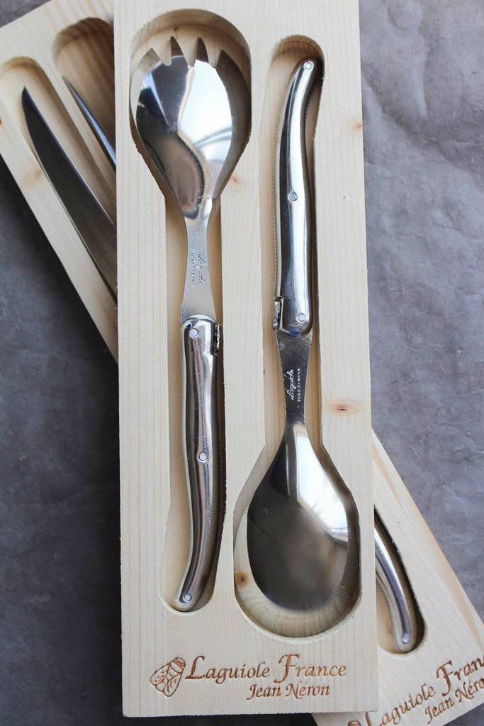 Laguiole Platine Salad Set - Stainless Steel in wood box