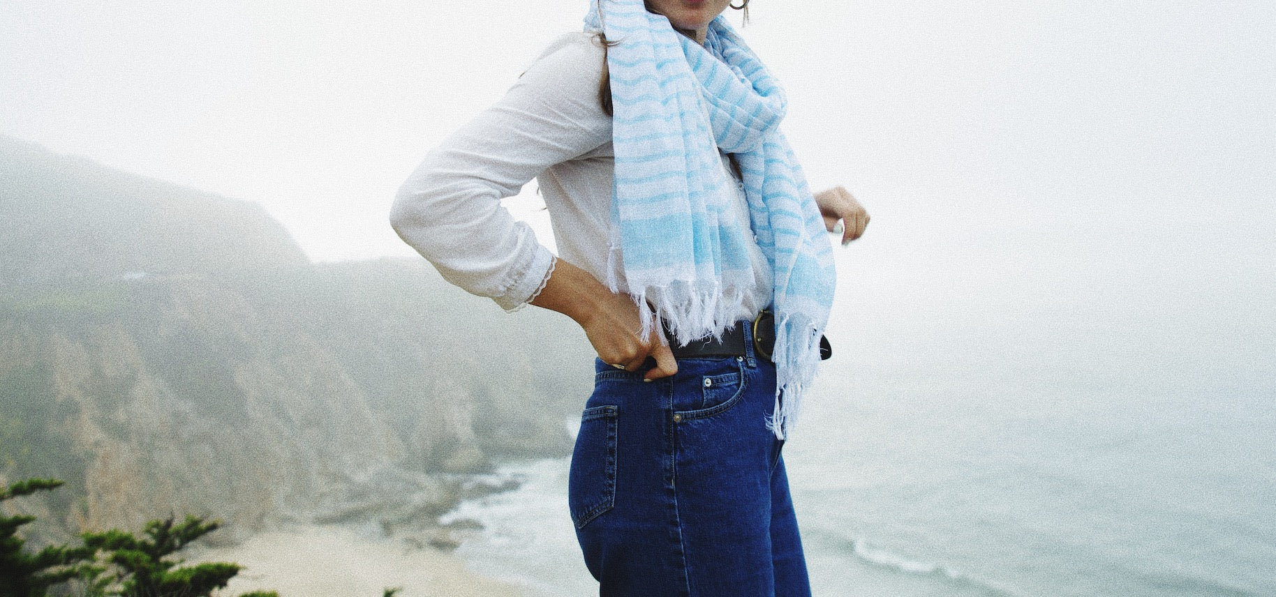 Limited Edition White and Blue Striped Handwoven Scarf