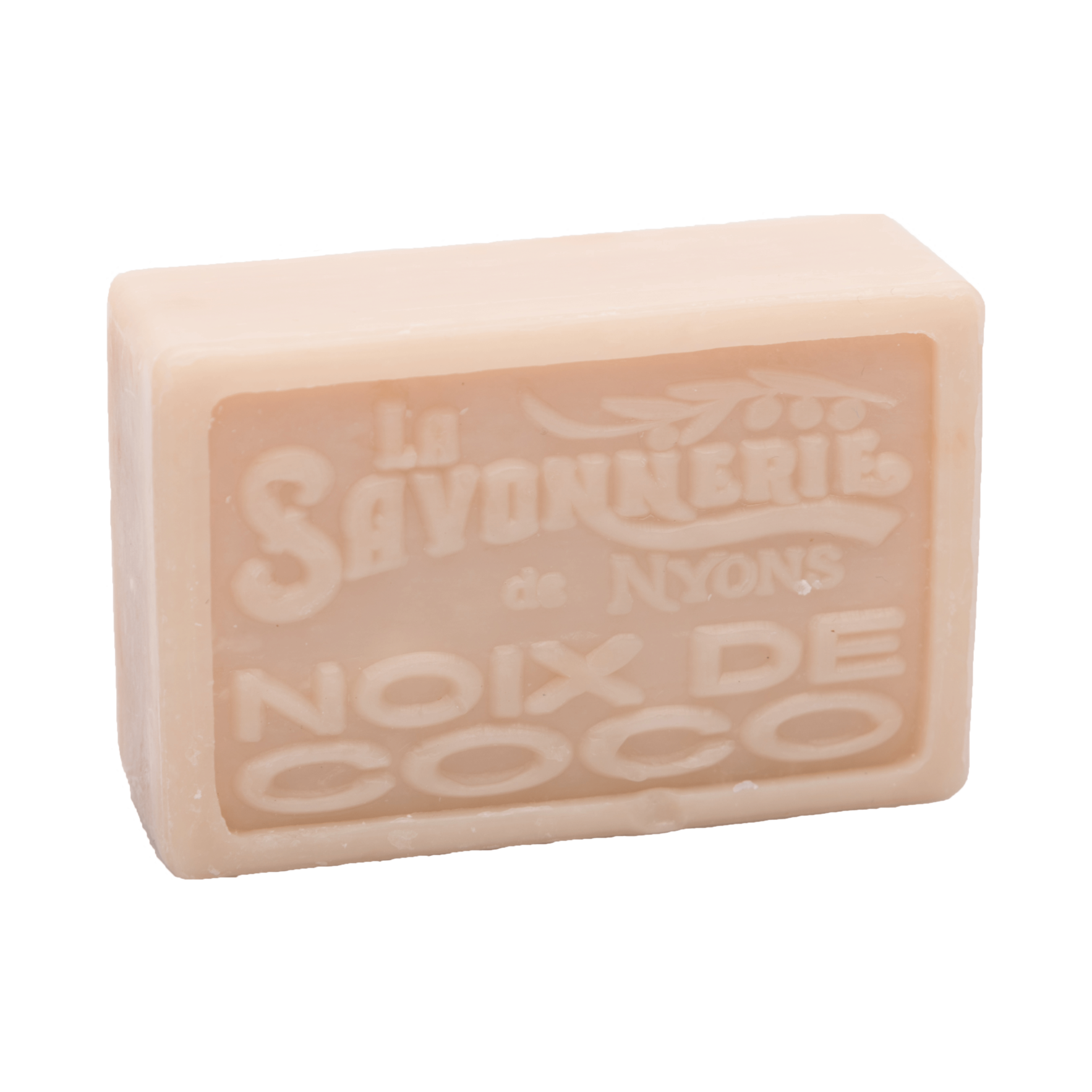 Beige bar of soap that reads La Savonnerie de Nyons Noix de Coco.