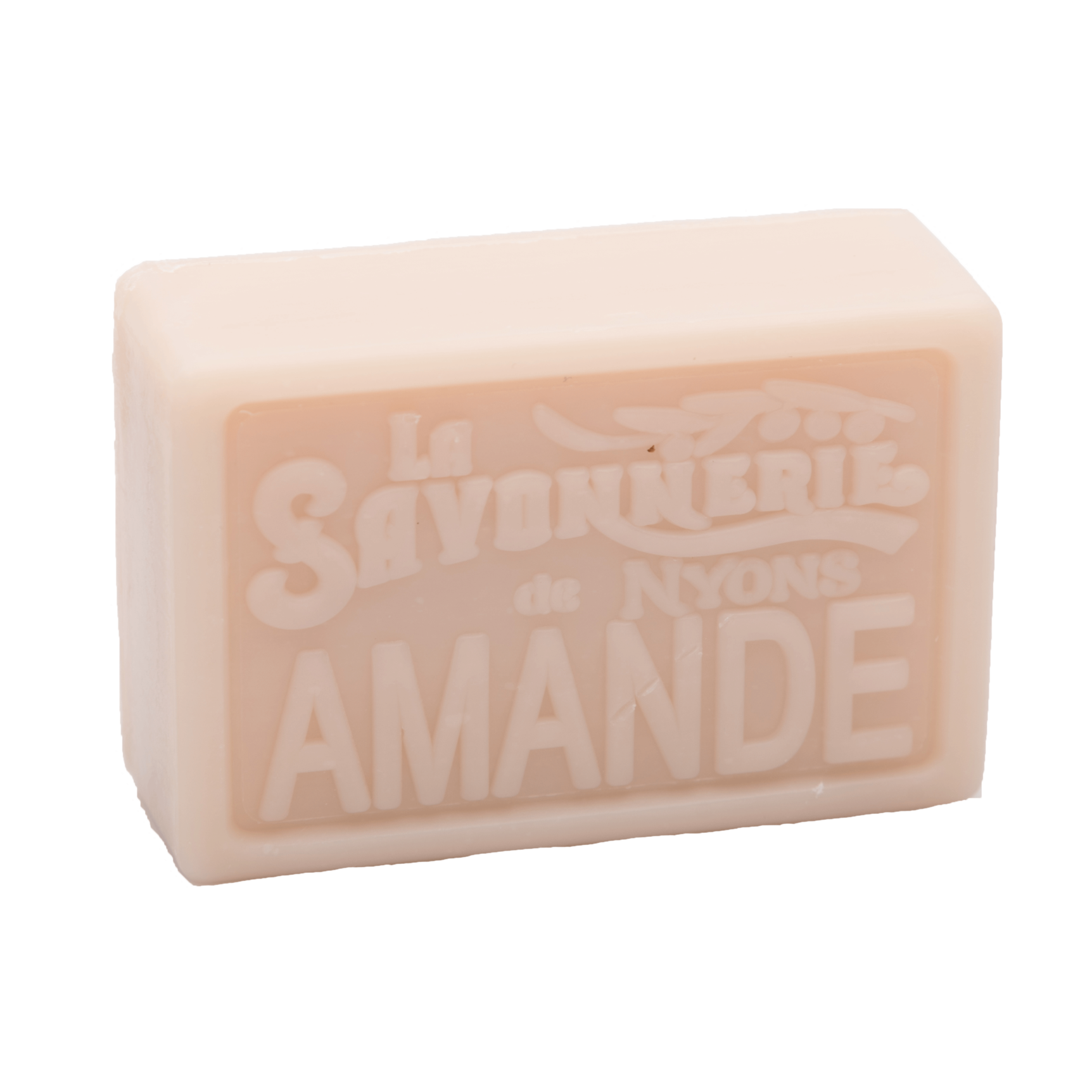 Tan bar of soap that reads La Savonnerie de Nyons Amande.