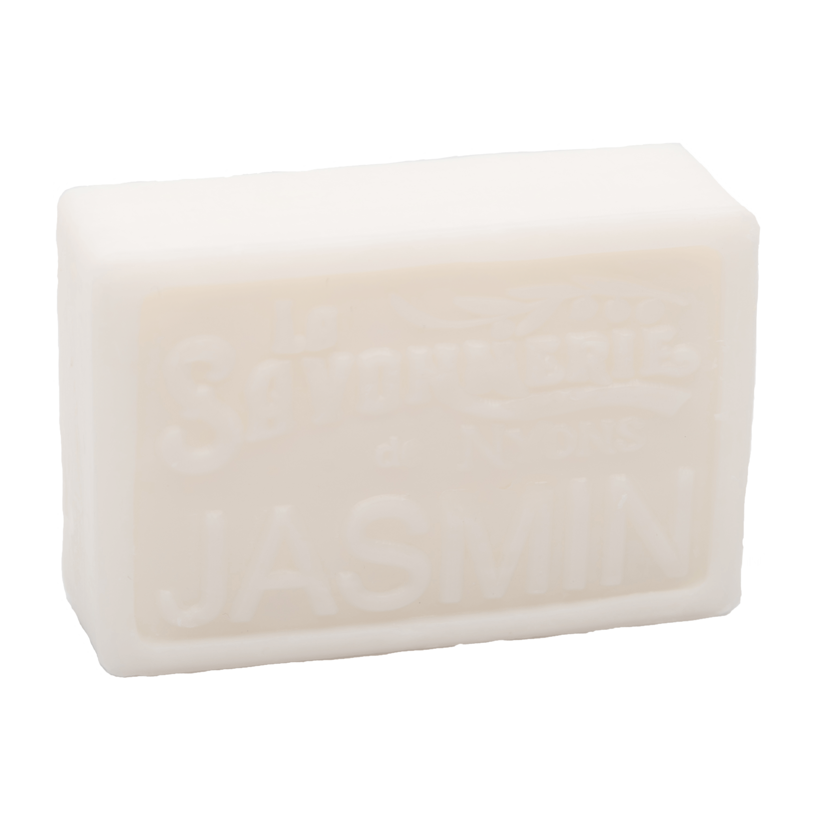 White bar of soap that reads La Savonnerie de Nyons Jasmin.