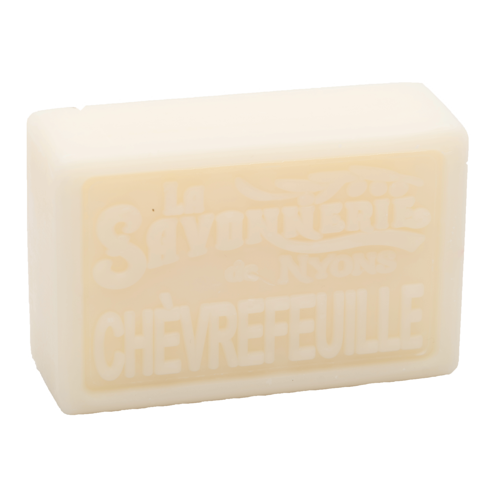 Yellow bar of soap that reads La Savonnerie de Nyons Chevrefuille.