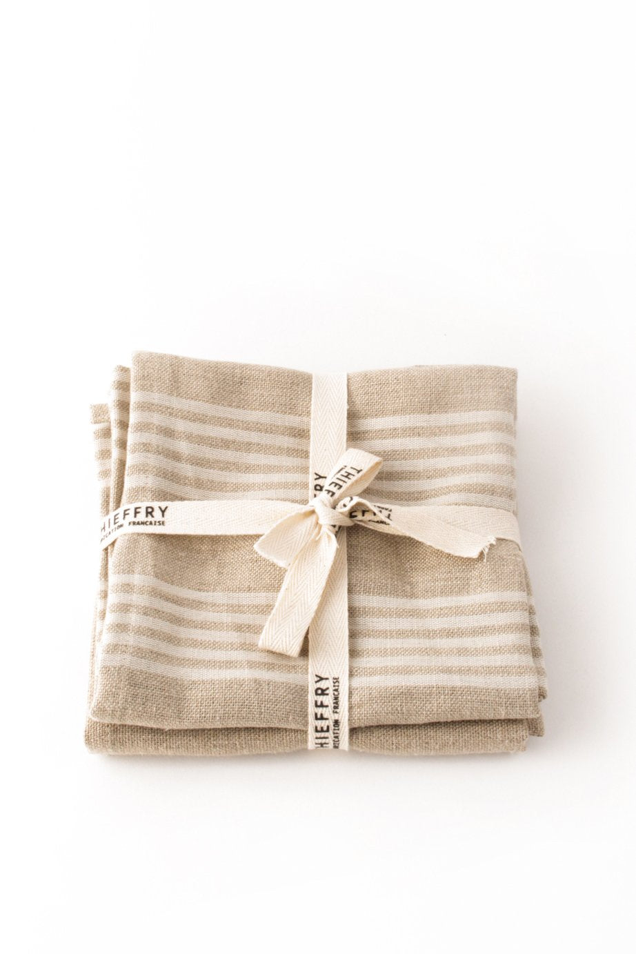 Thieffry Set of Two Dish Towels White Stripe & Natural - French Dry Goods