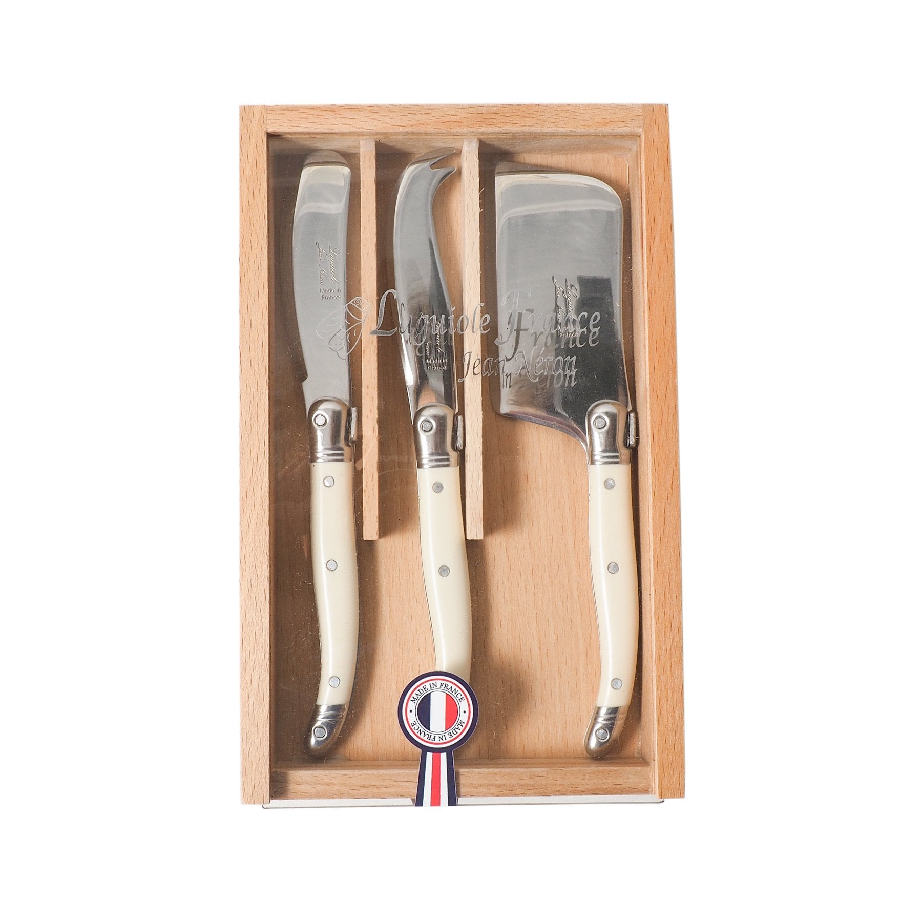 Laguiole 3 Piece Ivory Mini Cheese Set in Wooden Box - French Dry Goods