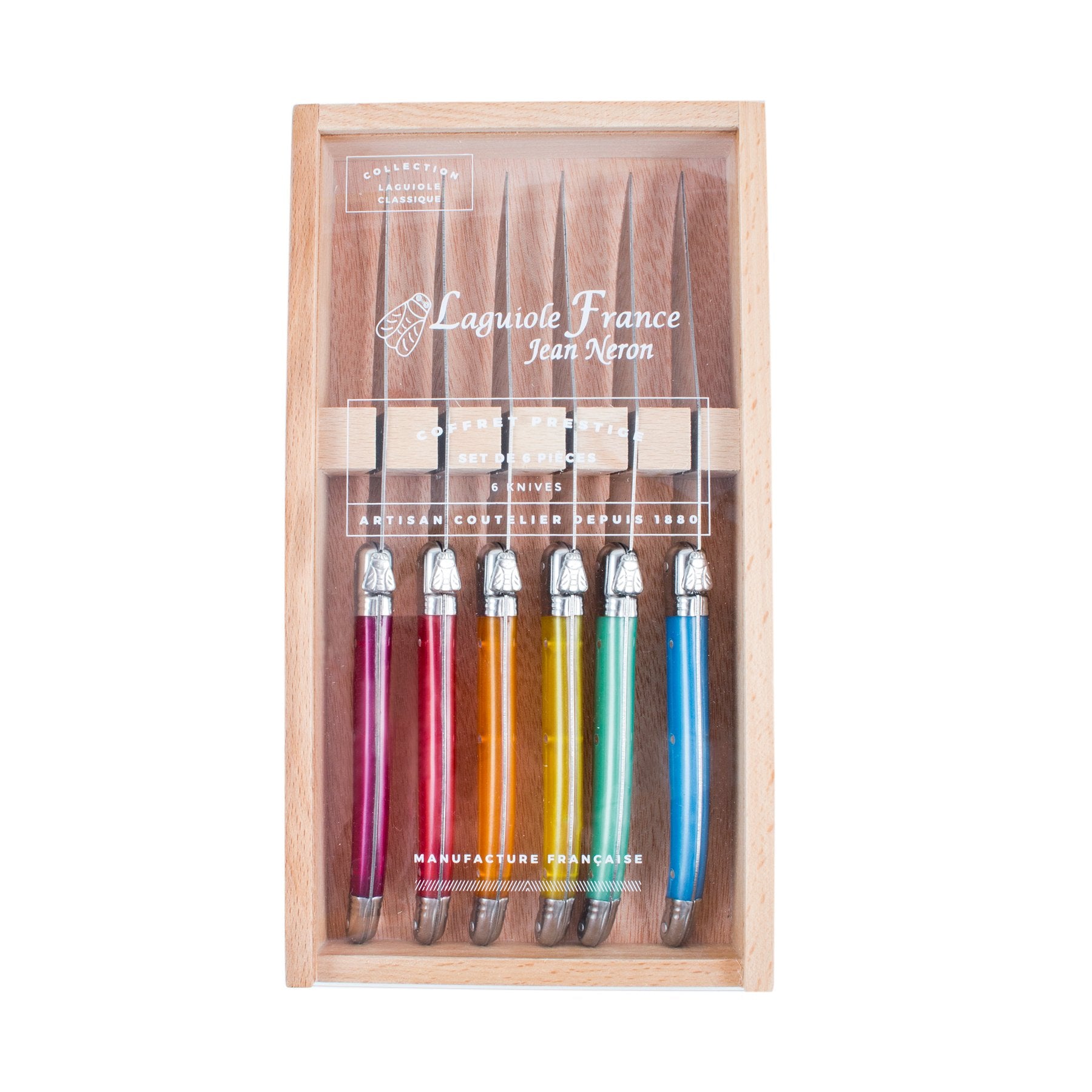 Laguiole 6 Piece Rainbow Knife Set in Wooden Box - French Dry Goods