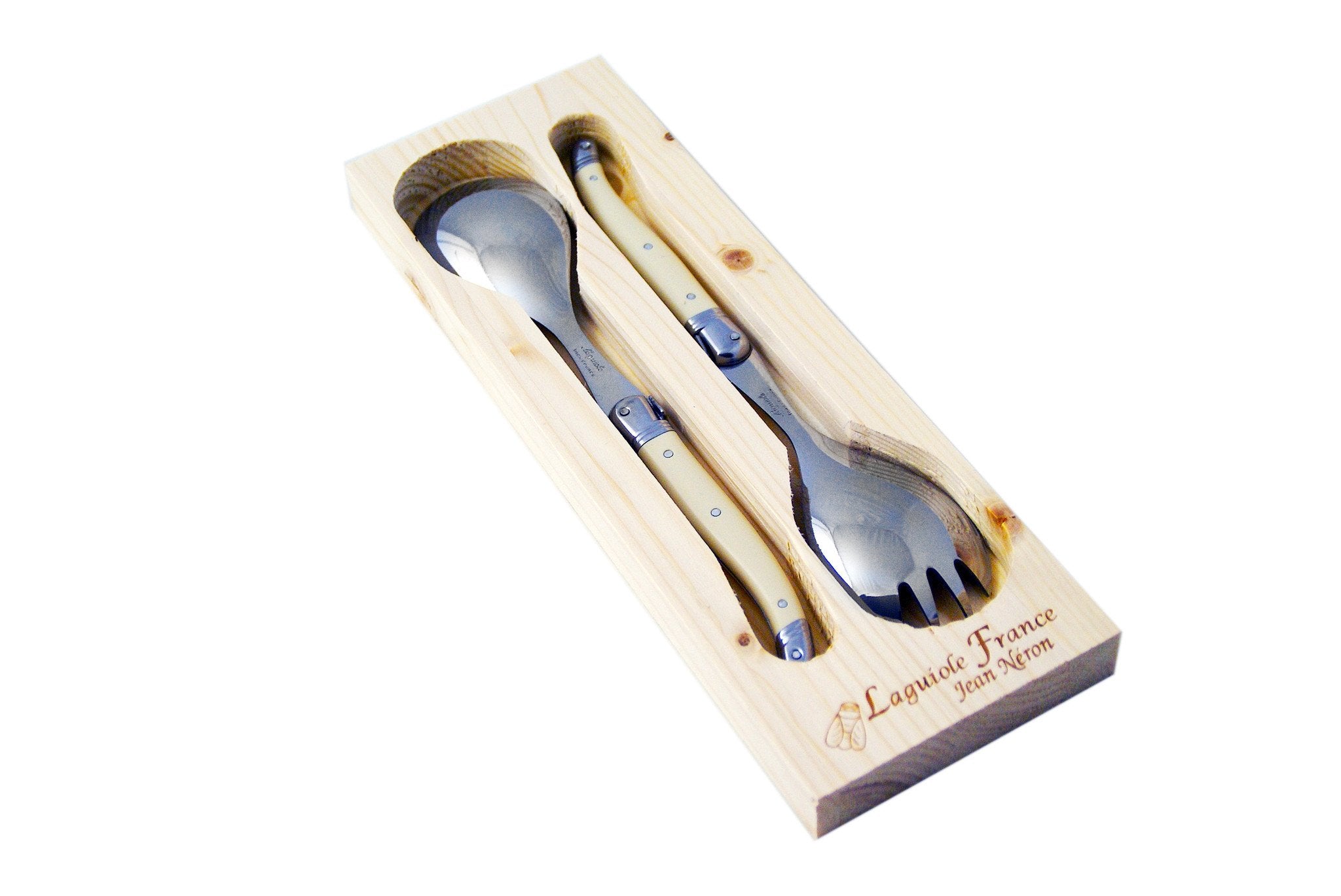Laguiole French Ivory Salad Serving Set in Wood Box - French Dry Goods