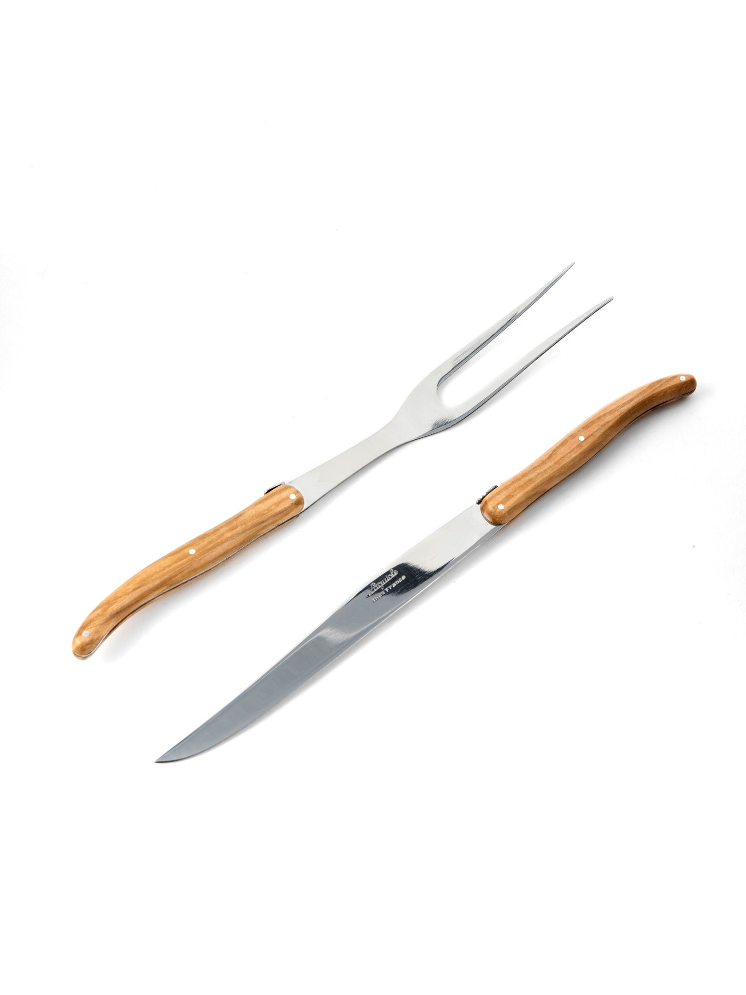 Laguiole French Olivewood Carving Set in Wood Box (Carving Knife and Carving Fork) - French Dry Goods