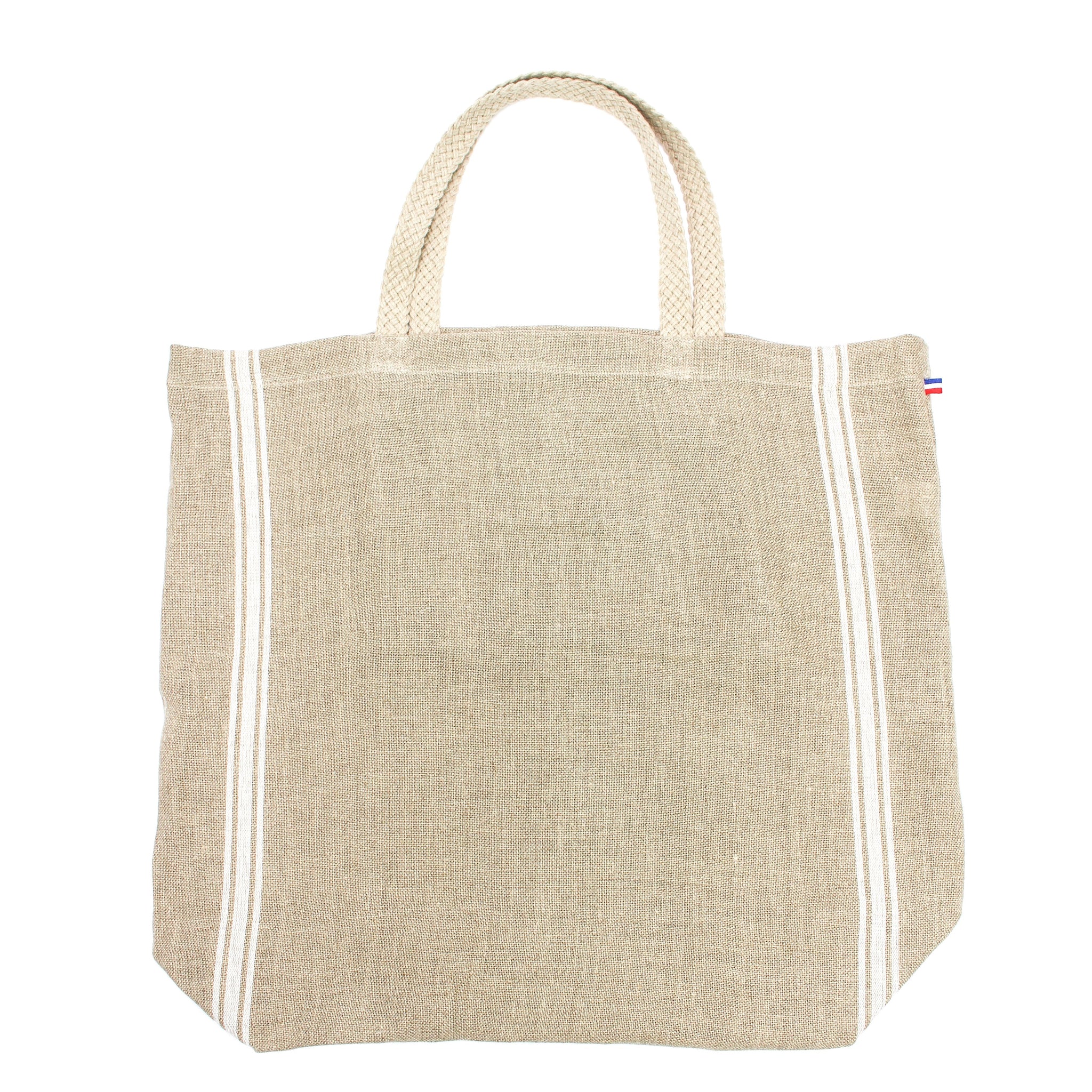 Monogramme White Thieffry Linen Beach Tote with Braided Handle and Inner Zipper Pocket - French Dry Goods