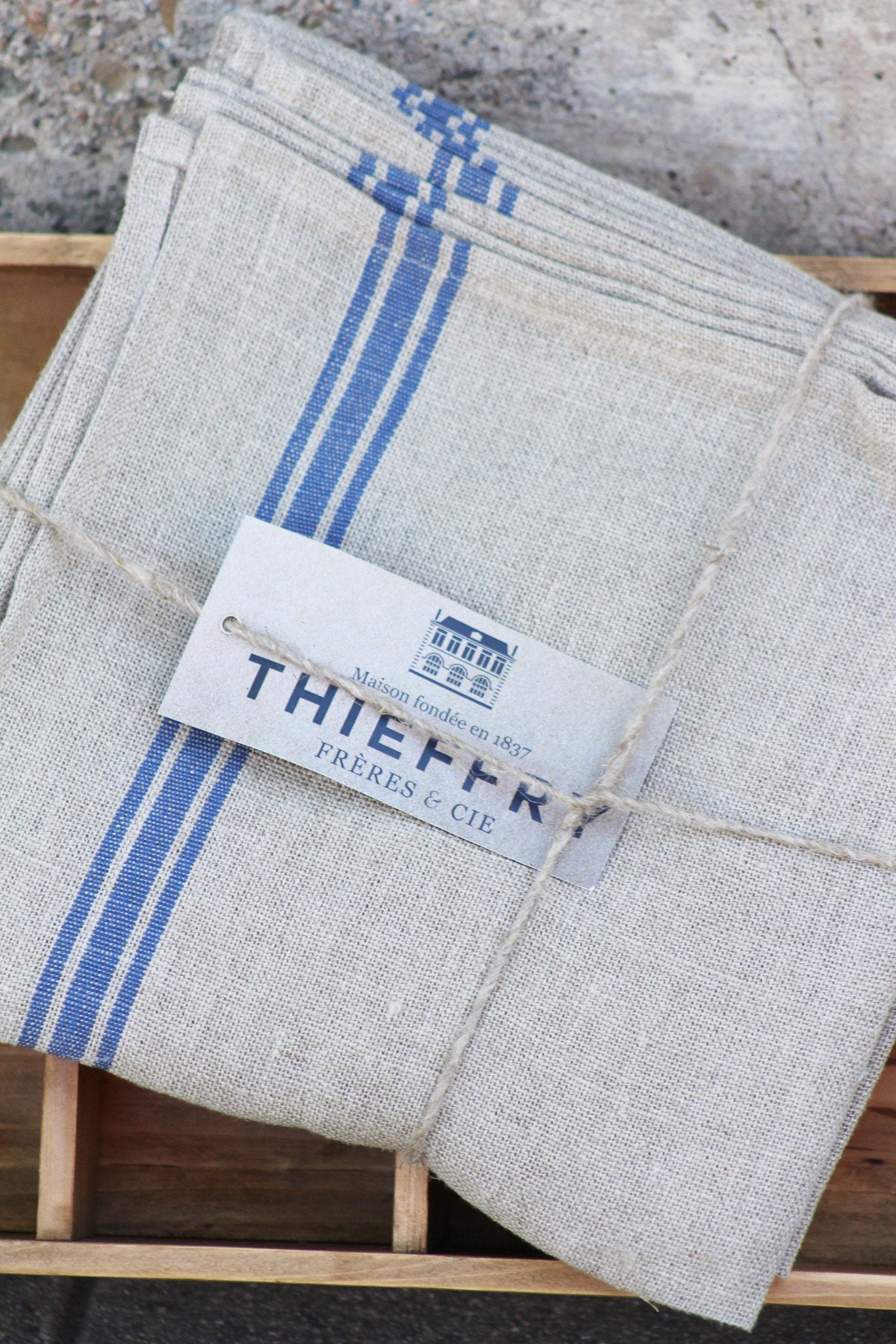 Thieffry Blue Monogramme Linen Tablecloth (68" x 110") - French Dry Goods