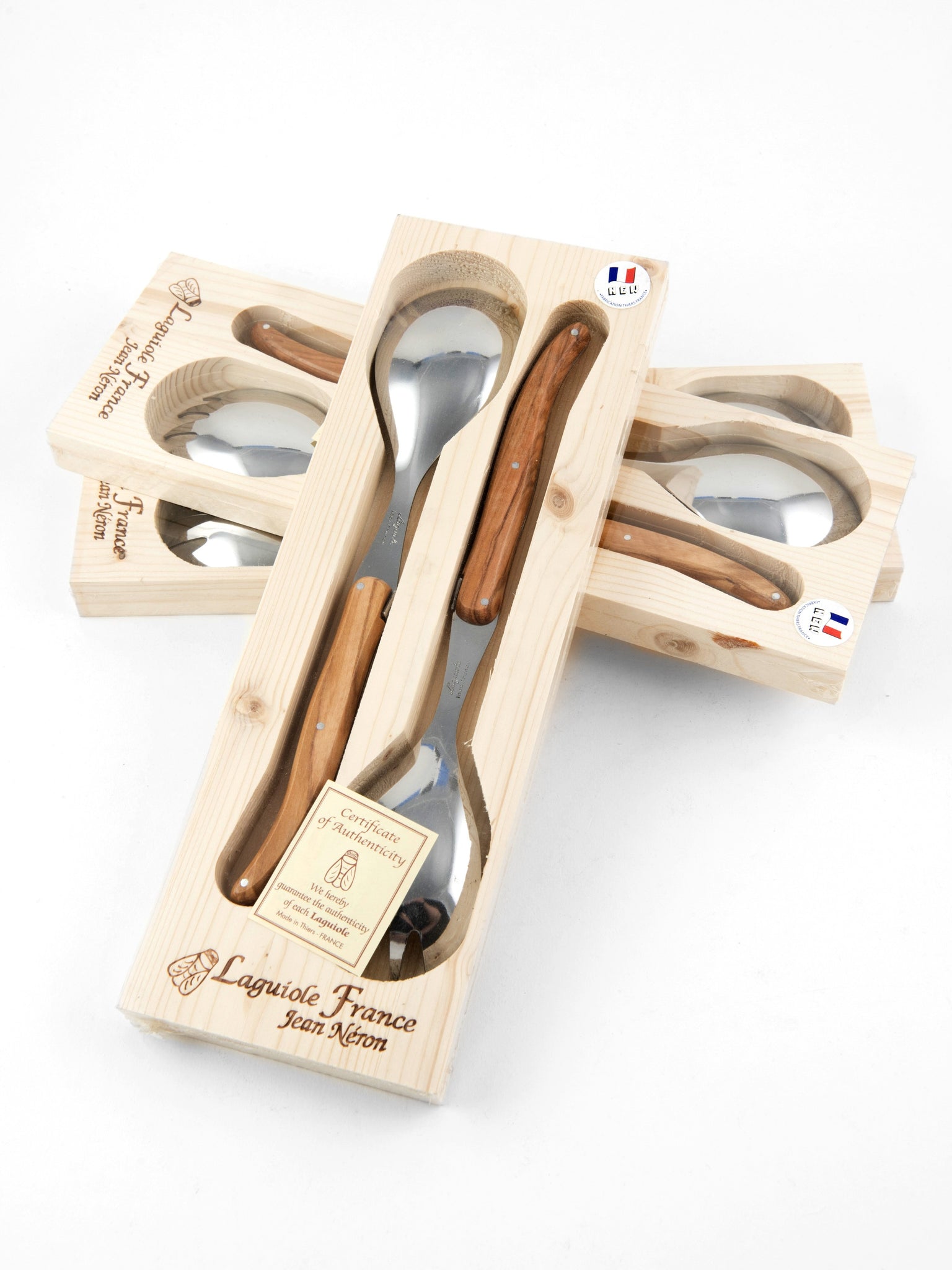 Laguiole French Olivewood Salad Server Set in Wood Box - French Dry Goods