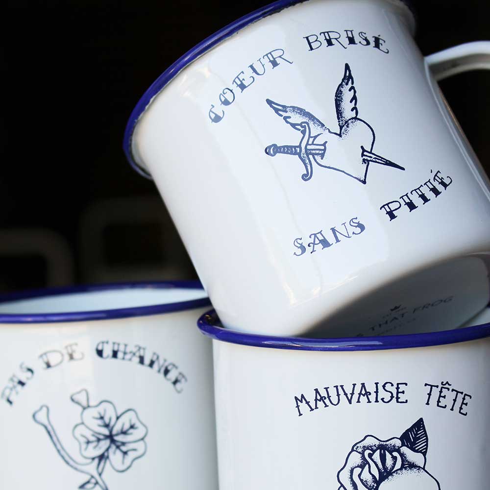Orban & Sons Tatouage "Mauvaise Tête" Enamel Mug (Set of 4) - French Dry Goods