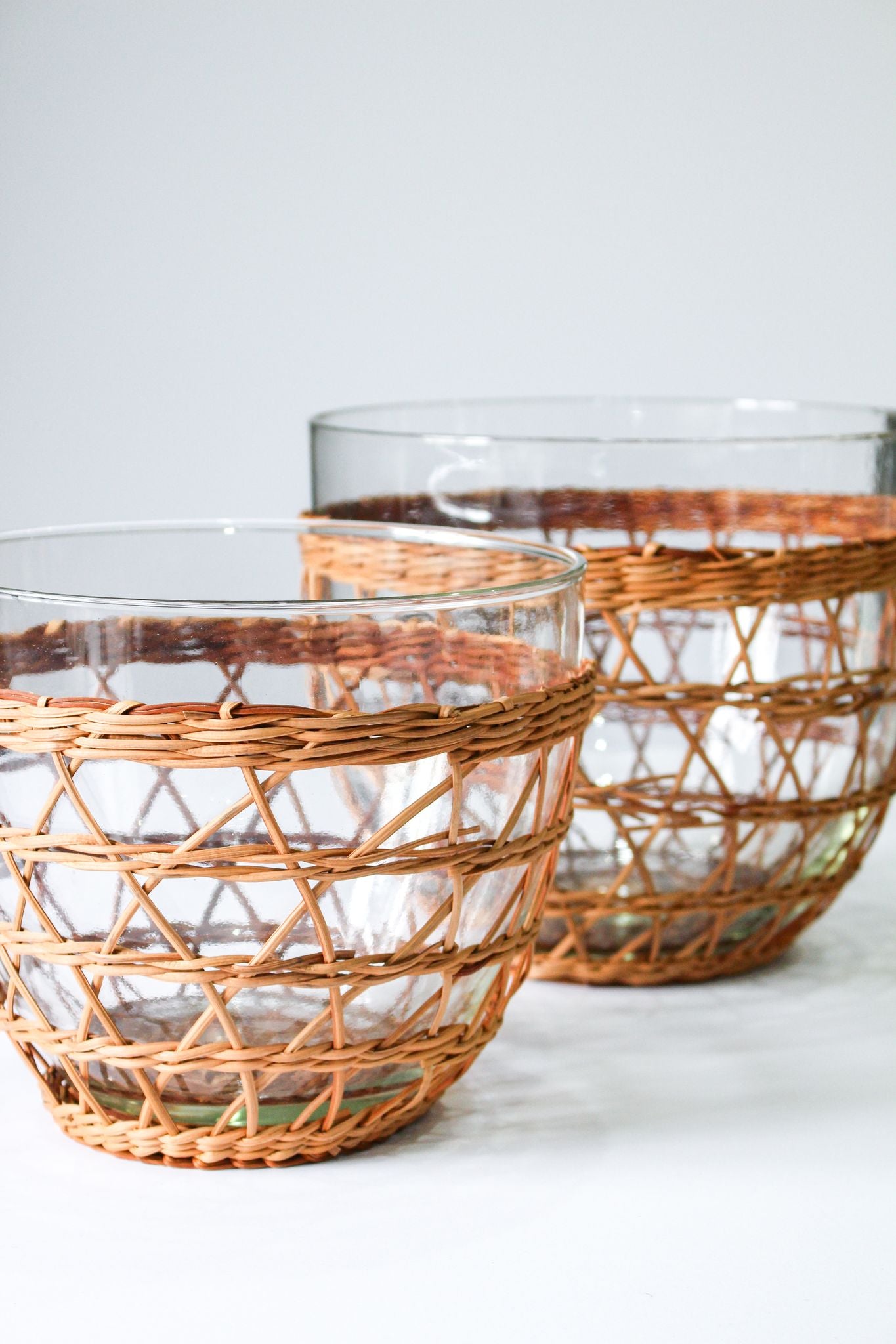Rattan Wrapped Glass Salad Bowl Medium Natural Recycled