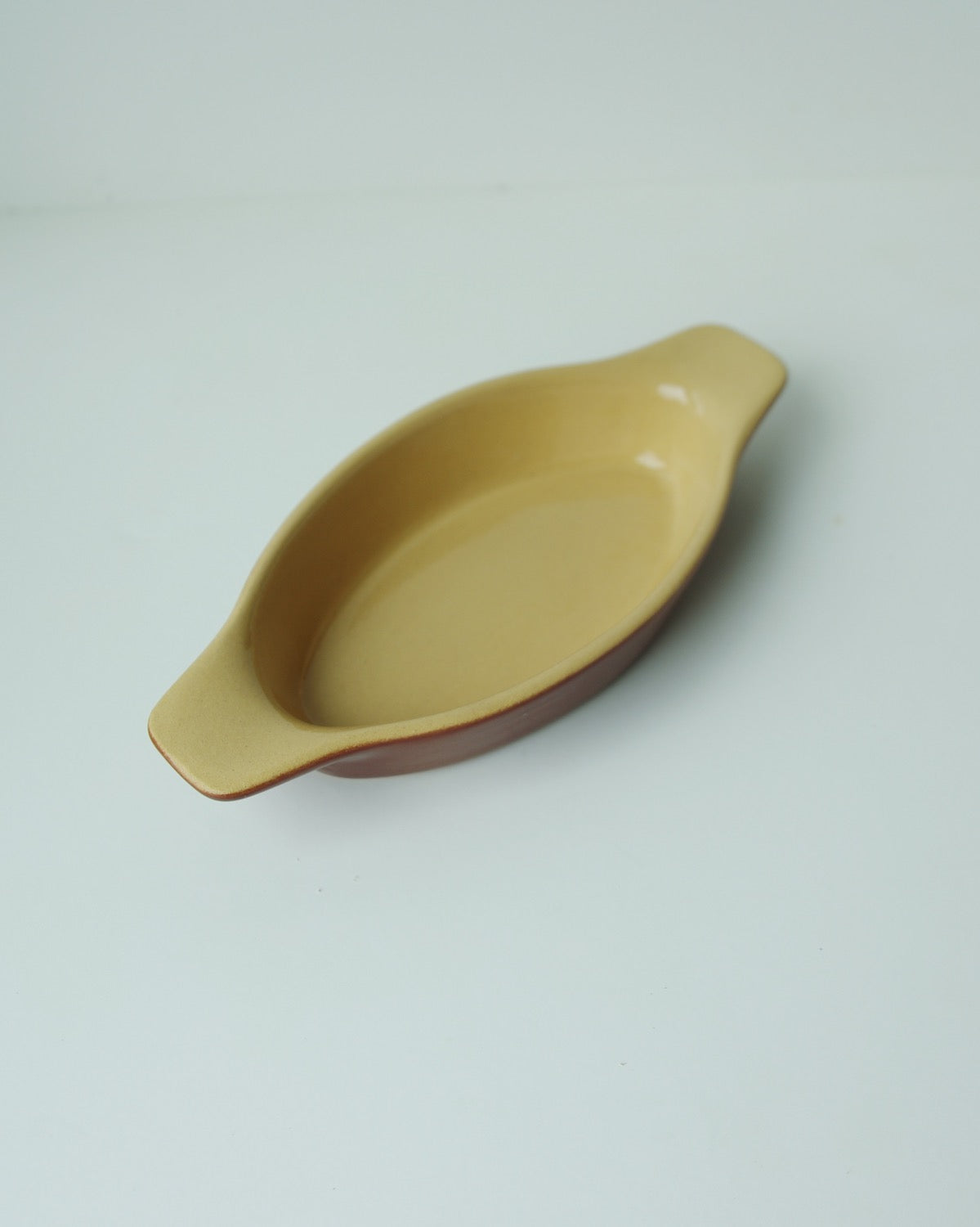 Vintage French Stoneware Oval Handled Dish Brown