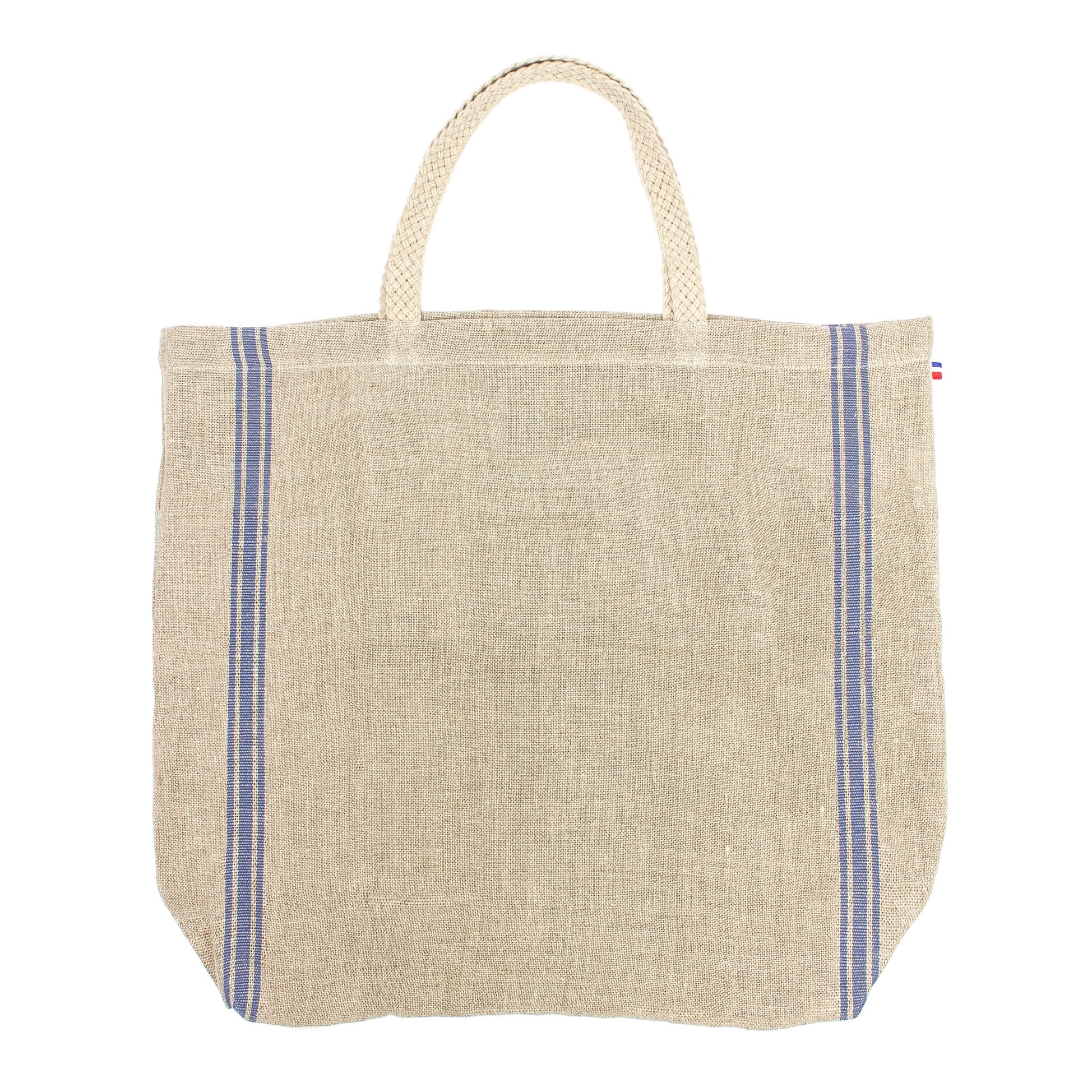 Monogramme Thieffry Linen Beach Tote with Braided Handle and Inner Zipper Pocket