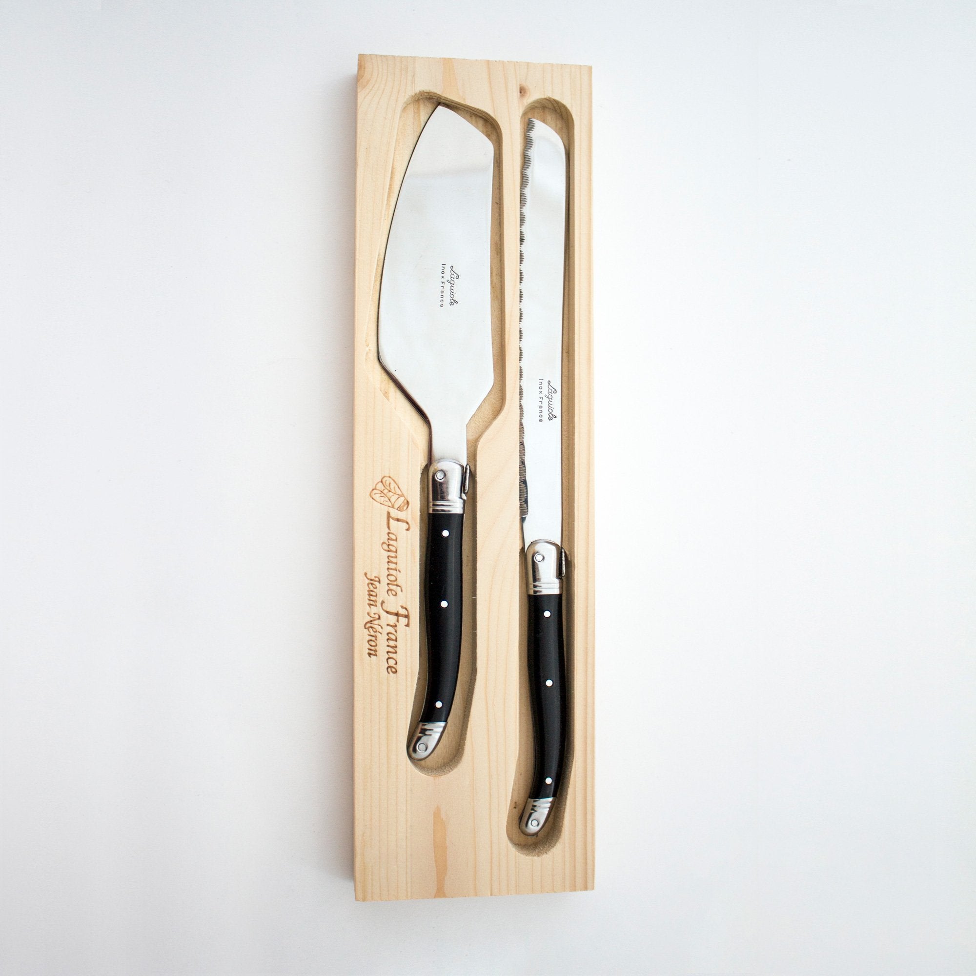 Laguiole French Black Cake Set in Wood Box (Cake Slicer and Bread Knife) - French Dry Goods