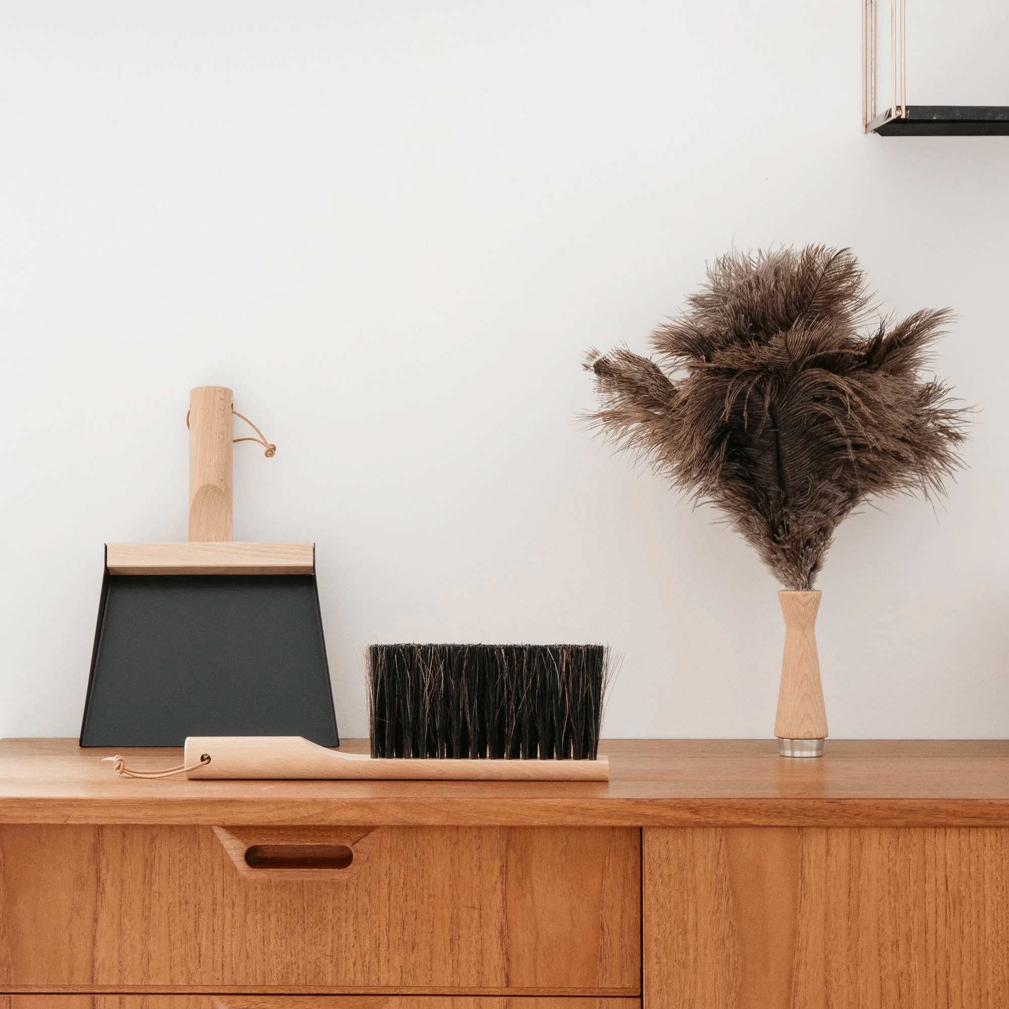 Andrée Jardin Mr. and Mrs. Clynk Black Dustpan & Brush "Coffret" Gift Set with Wall Hooks