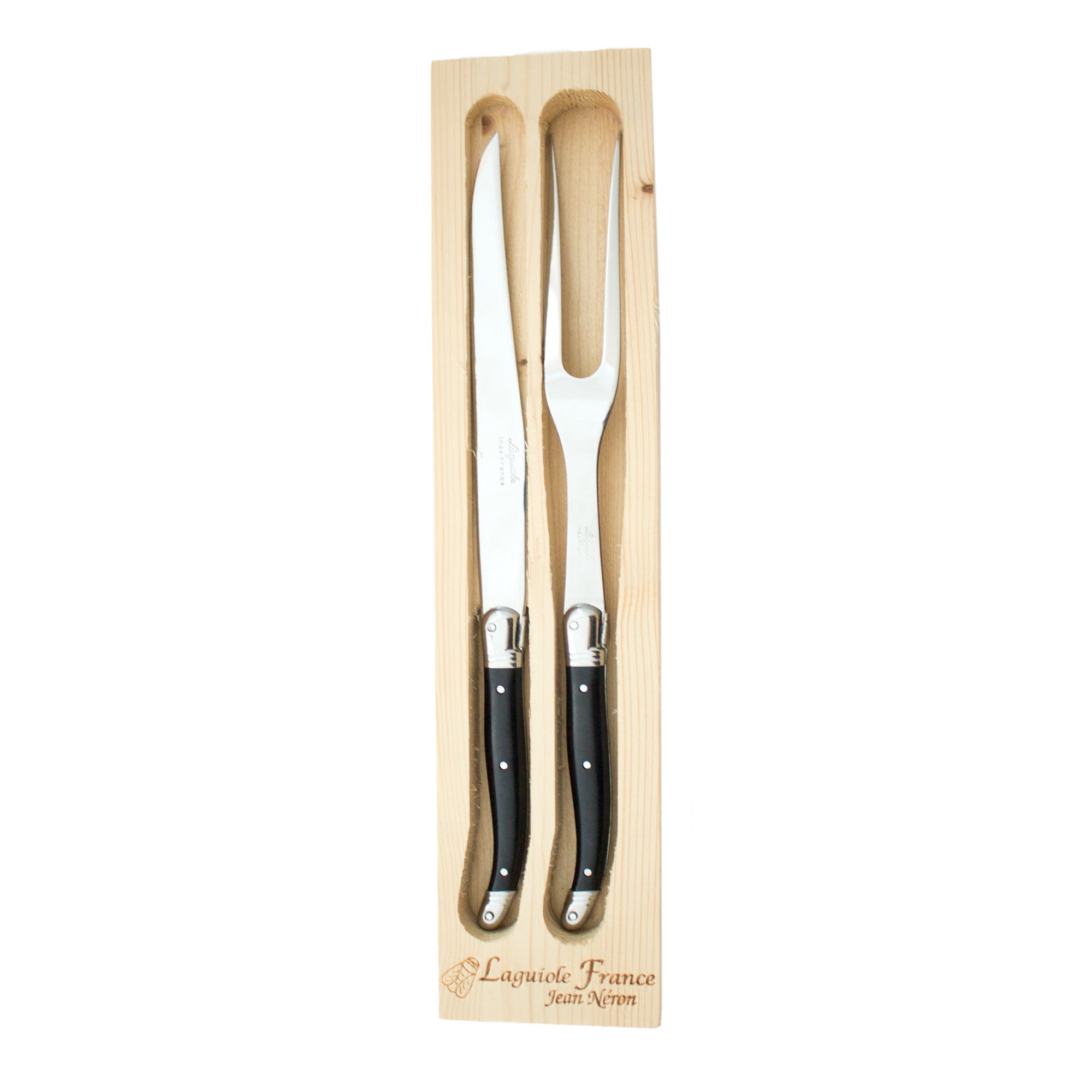 Laguiole Black Carving Set in Wood Box (Carving Knife and Carving Fork) - French Dry Goods